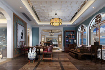 好的室内设计公司——中式别墅书房装修装潢设计效果图案例